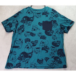 Aces & Idols T Shirt Unisex 2XL Teal Gothic Skull Graphic Short Sleeve Crew Neck